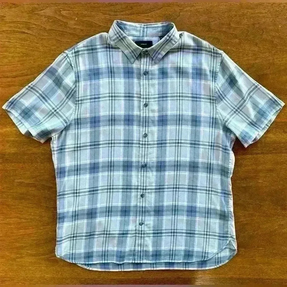 Vince- “Shoreline” Plaid Button Up Short Sleeve Shirt Large New Without Tags! - Picture 3 of 7
